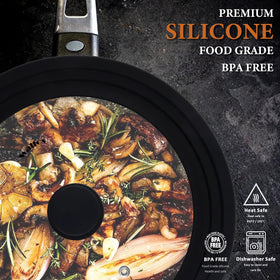 Walfos universal lid silicone rim highlighting heat resistance