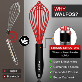 Walfos 9-inch blue silicone whisk easy to whisk with ergonomic handle