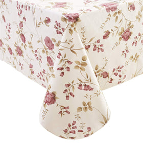 Walrus heavy-duty vinyl tablecloth with flowers pattern protects surfaces and elevates any dining setup.