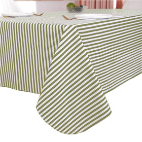 Walrus vinyl tablecloth stripe design protects surfaces during meals and gatherings.