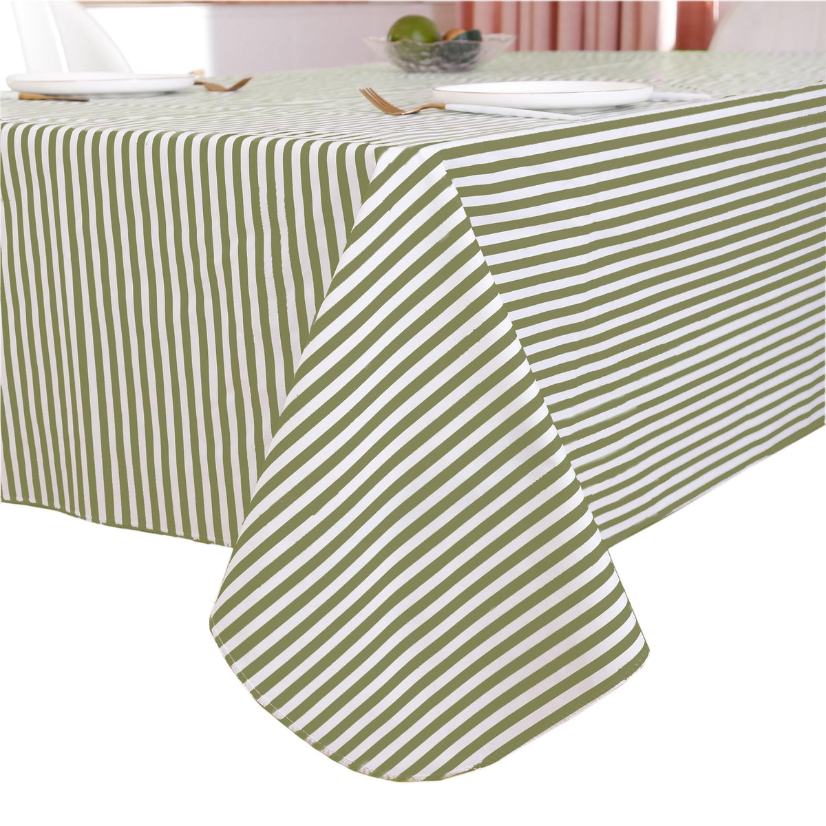 Walrus heavy-duty vinyl tablecloth in stripe pattern protects surfaces from spills