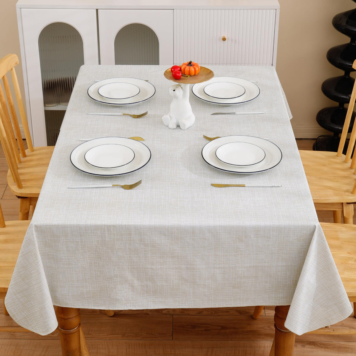 Walrus heavy-duty vinyl tablecloth ideal for family dinners and gatherings indoors or out.