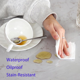 Walrus oil-proof tablecloth closeup demonstrates easy wipe-clean convenience