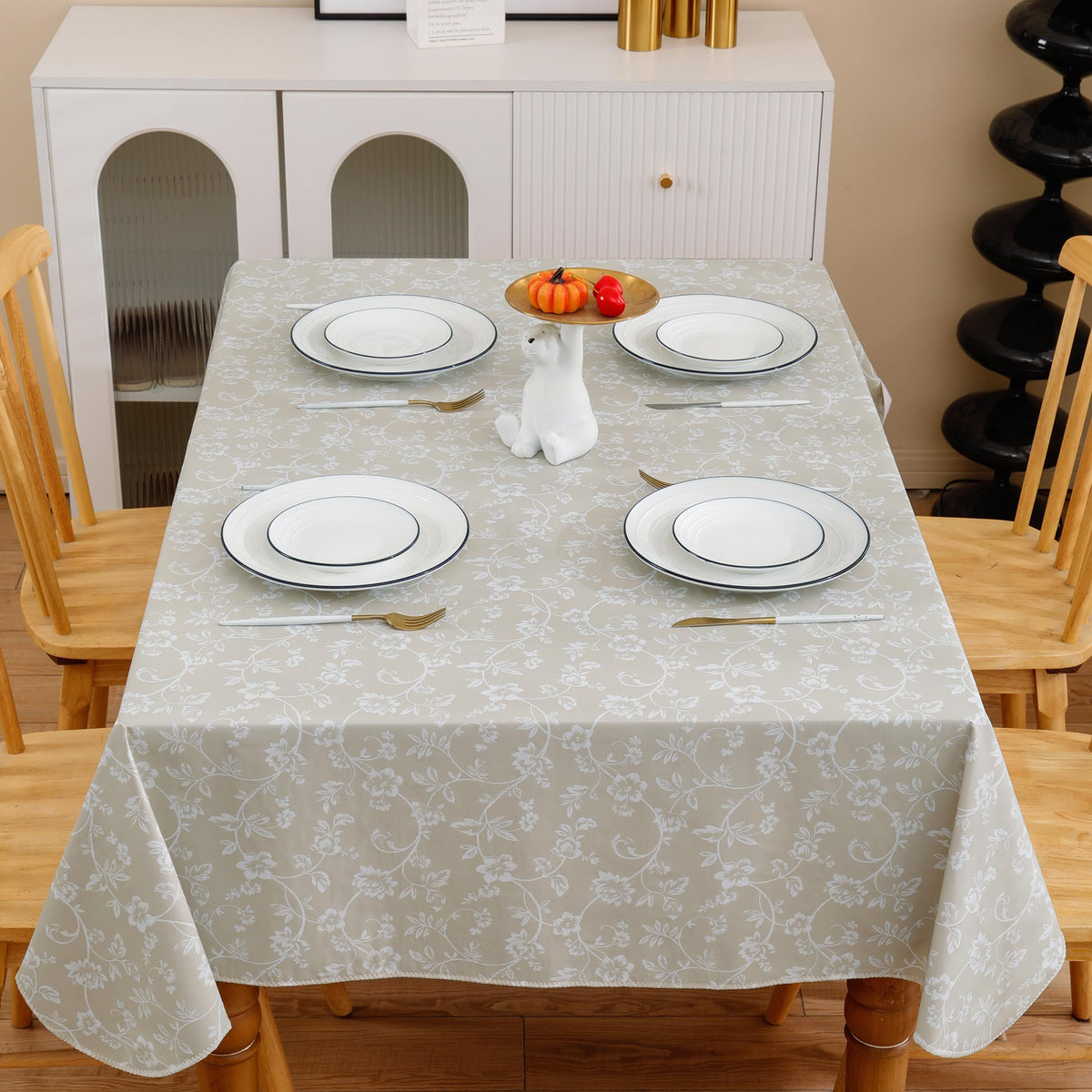 Walrus 60x102 rectangle tablecloth in beige floral for large surface coverage.