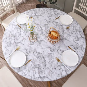 Walrus round vinyl tablecloth with flannel backing and elastic edge for a secure fit