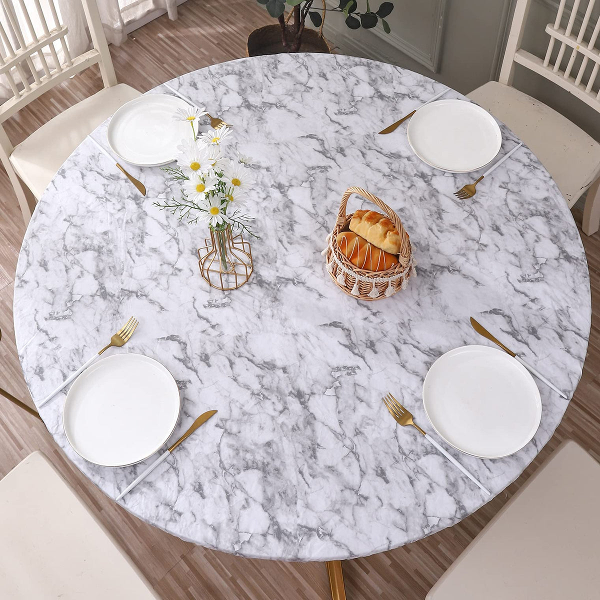 Walrus round vinyl tablecloth with flannel backing for secure fit