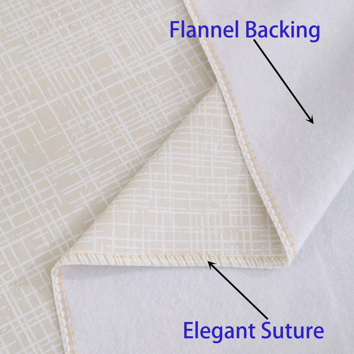 Walrus beige striped tablecloth is stain-resistant for busy family meals.