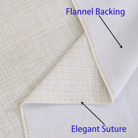 Walrus beige striped tablecloth is stain-resistant for busy family meals.