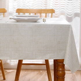 Walrus waterproof wipeable tablecloth in beige striped keeps cleanup quick.