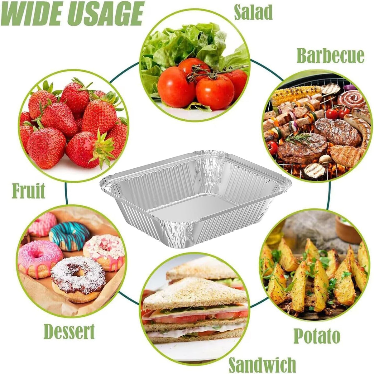 WANBAO disposable aluminum pans stacked neatly, saving space for caterers.