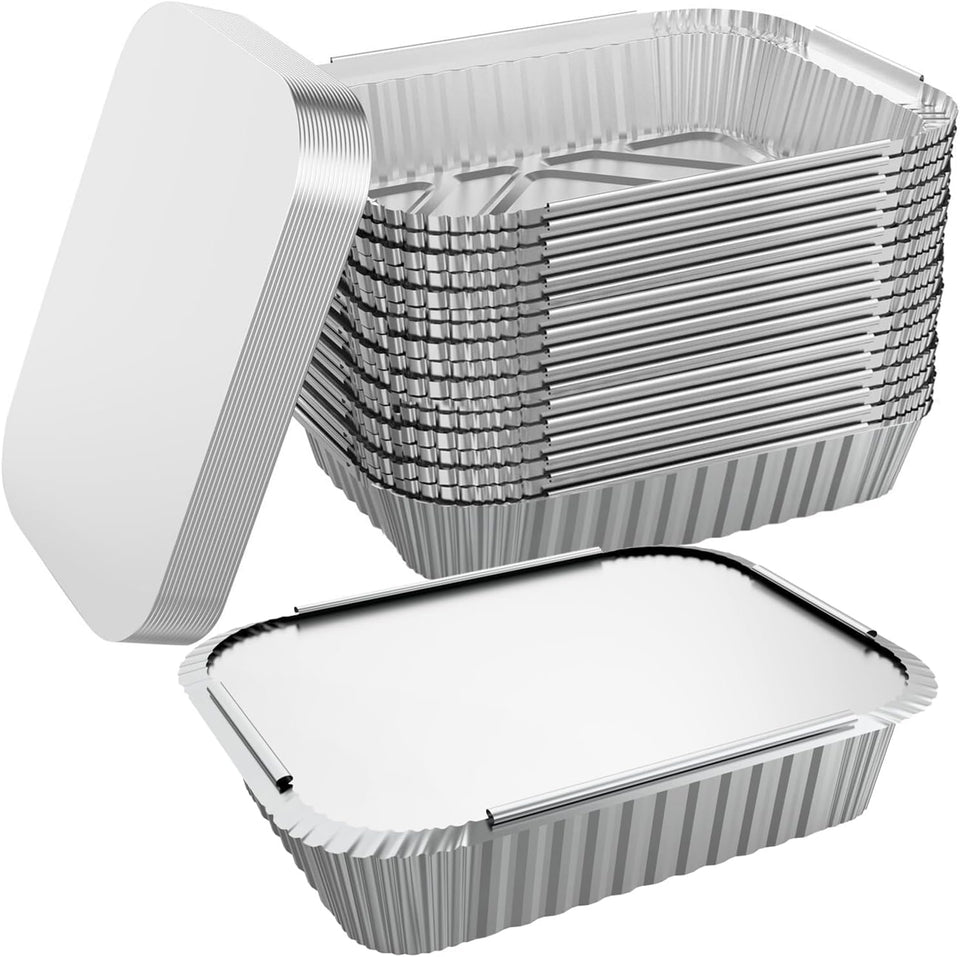 WANBAO foil pans with lids in 8.3x6.2 inch size, ideal for takeout.