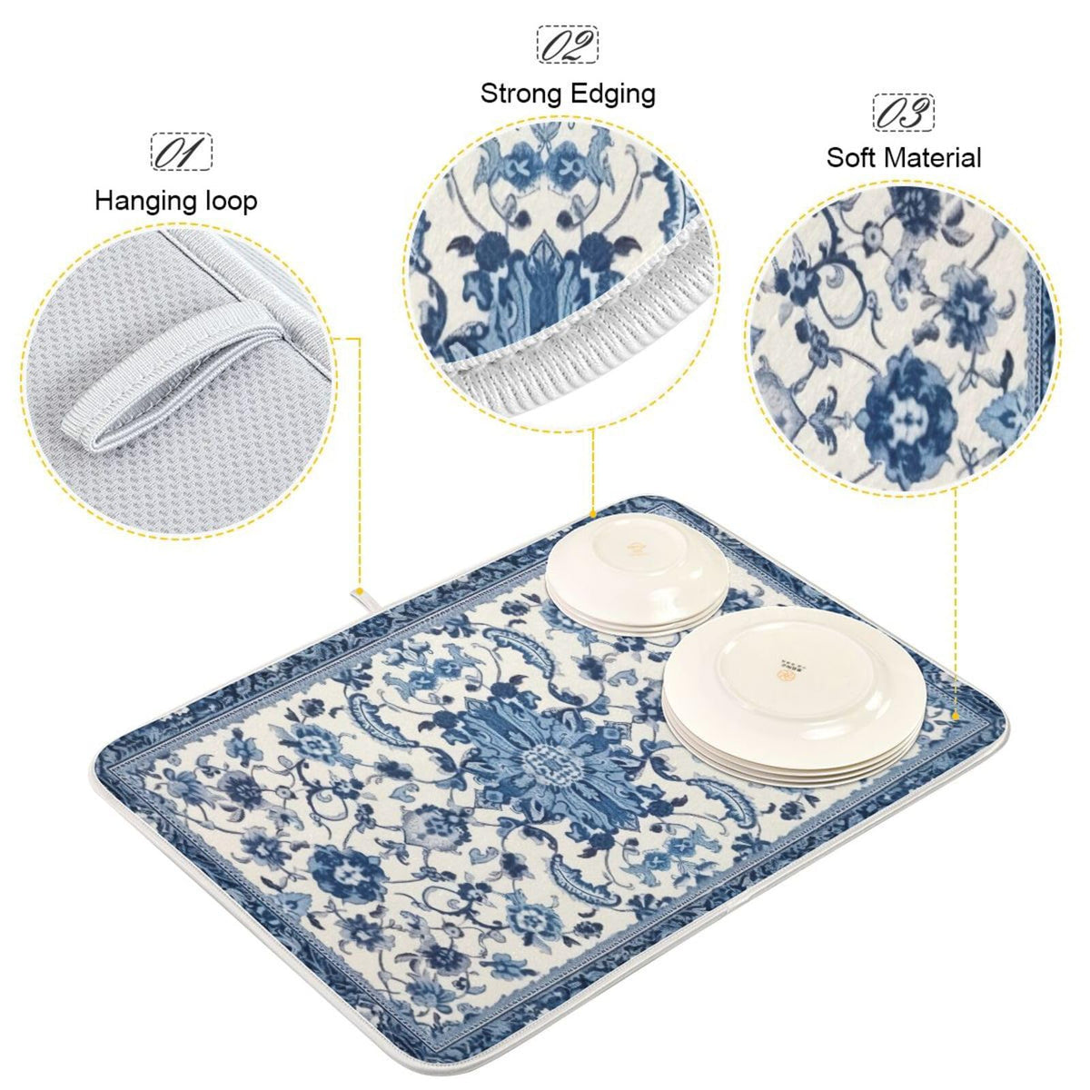 Wassud dish mat folds for easy storage and soft edges resist fraying