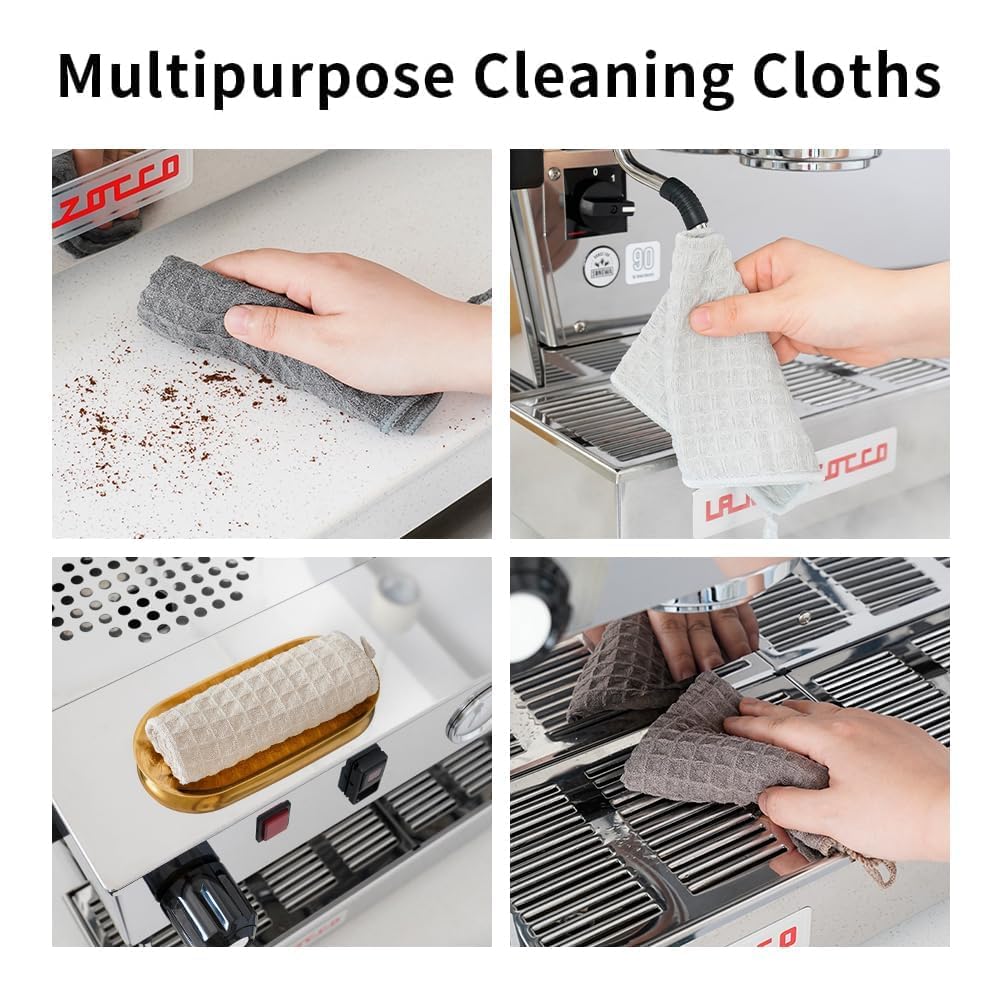 Watchget Barista microfiber cloth used to wipe a portafilter for residue-free parts.