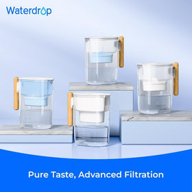 Waterdrop PT-04B blue pitcher fits most standard refrigerators.