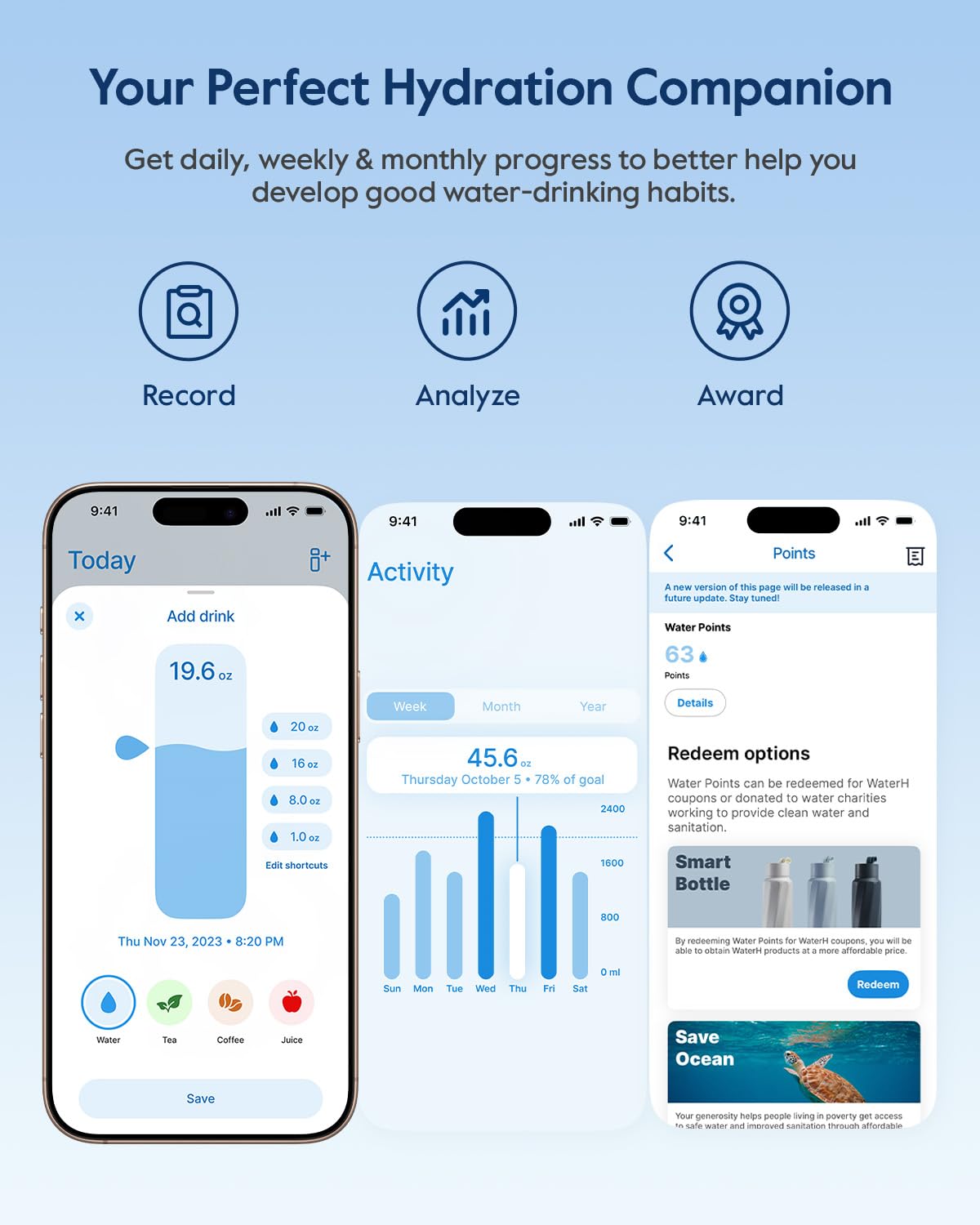 WATERH BOOST bottle battery life icon on display suggesting long operation.