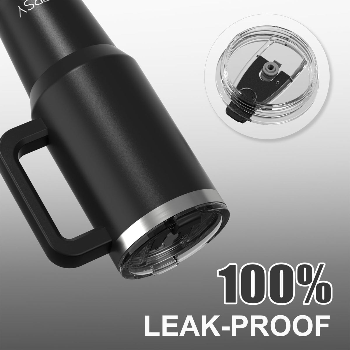 Watersy leak-proof lid demonstrates spill-free portability.