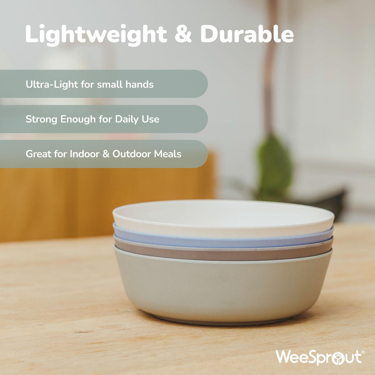 WeeSprout beige bowls with lids stack neatly for small kitchens