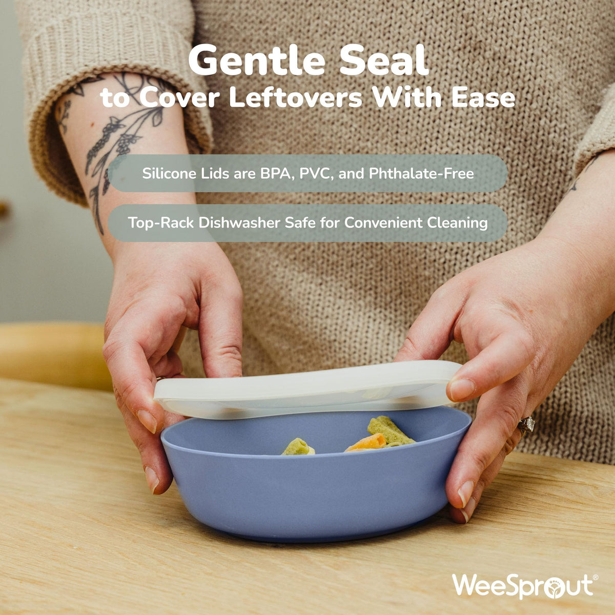 WeeSprout orange bowls with lids keep snacks fresh during playtime