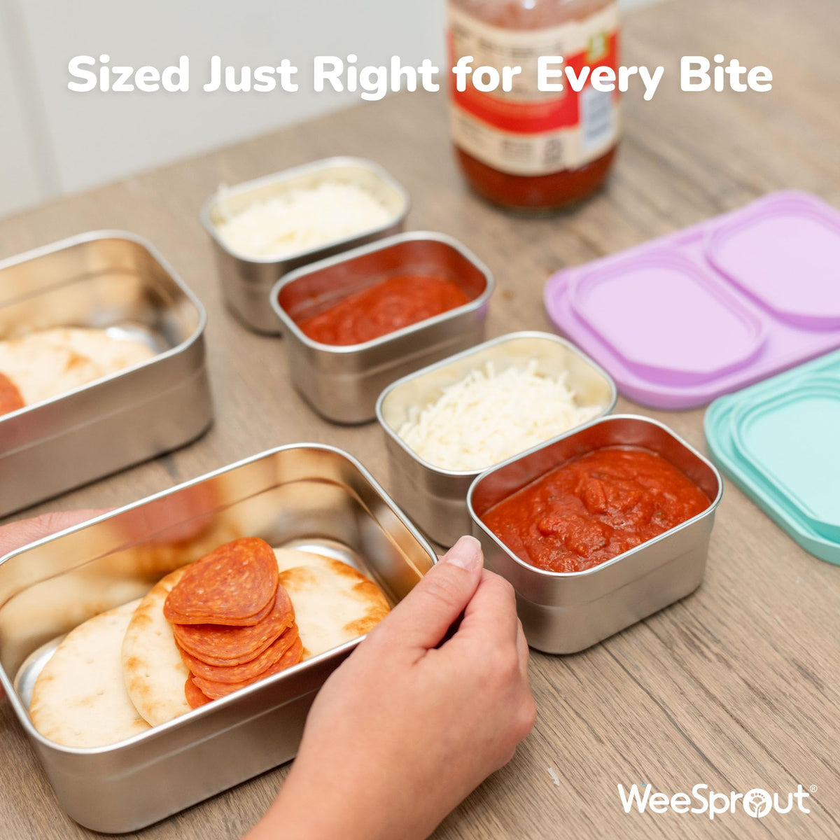 WeeSprout lunch-box-set-750ml-230ml easy-open lids for kids 3 and up.