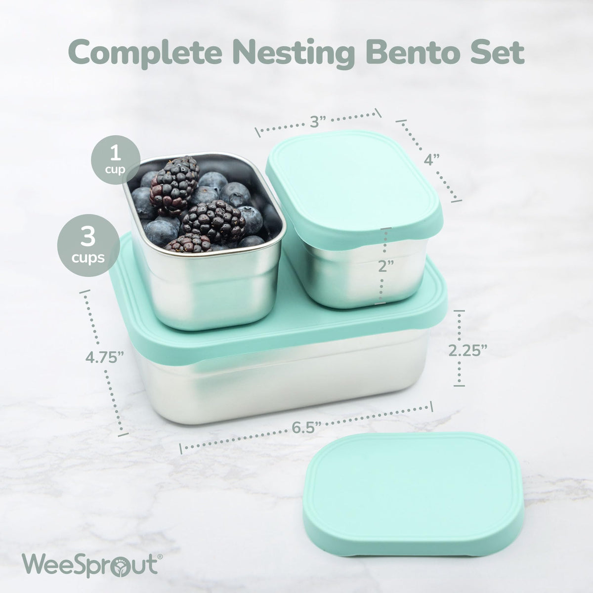 WeeSprout lunch-box-set-750ml-230ml nestable design saves space in bags.