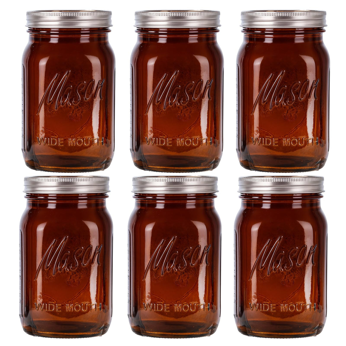 WELLIFE amber 32oz wide-mouth mason jar ready for loading and storage.