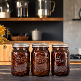 WELLIFE amber mason jar ideal for canning and fermenting in kitchen.