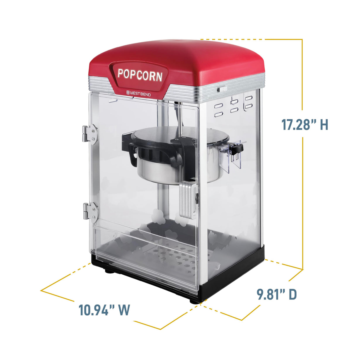 West Bend Stir Crazy Popcorn Maker vintage red housing adds retro style.