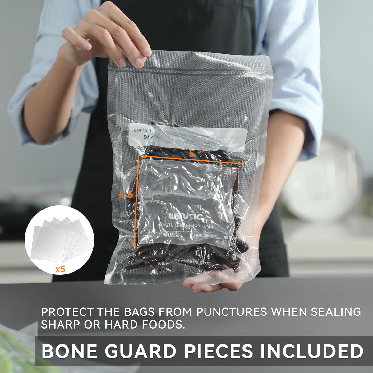 Wevac BPA-free materials label signals safe, food-grade packaging.