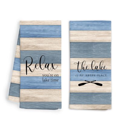 WFSM Lake House Decor kitchen towels front view with plush chenille and absorbency.