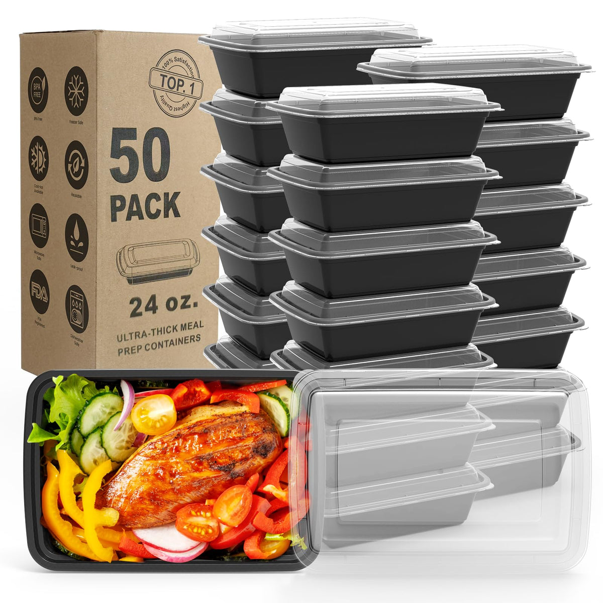 WGCC 50-pack meal prep containers with airtight lids for freshness and organization.