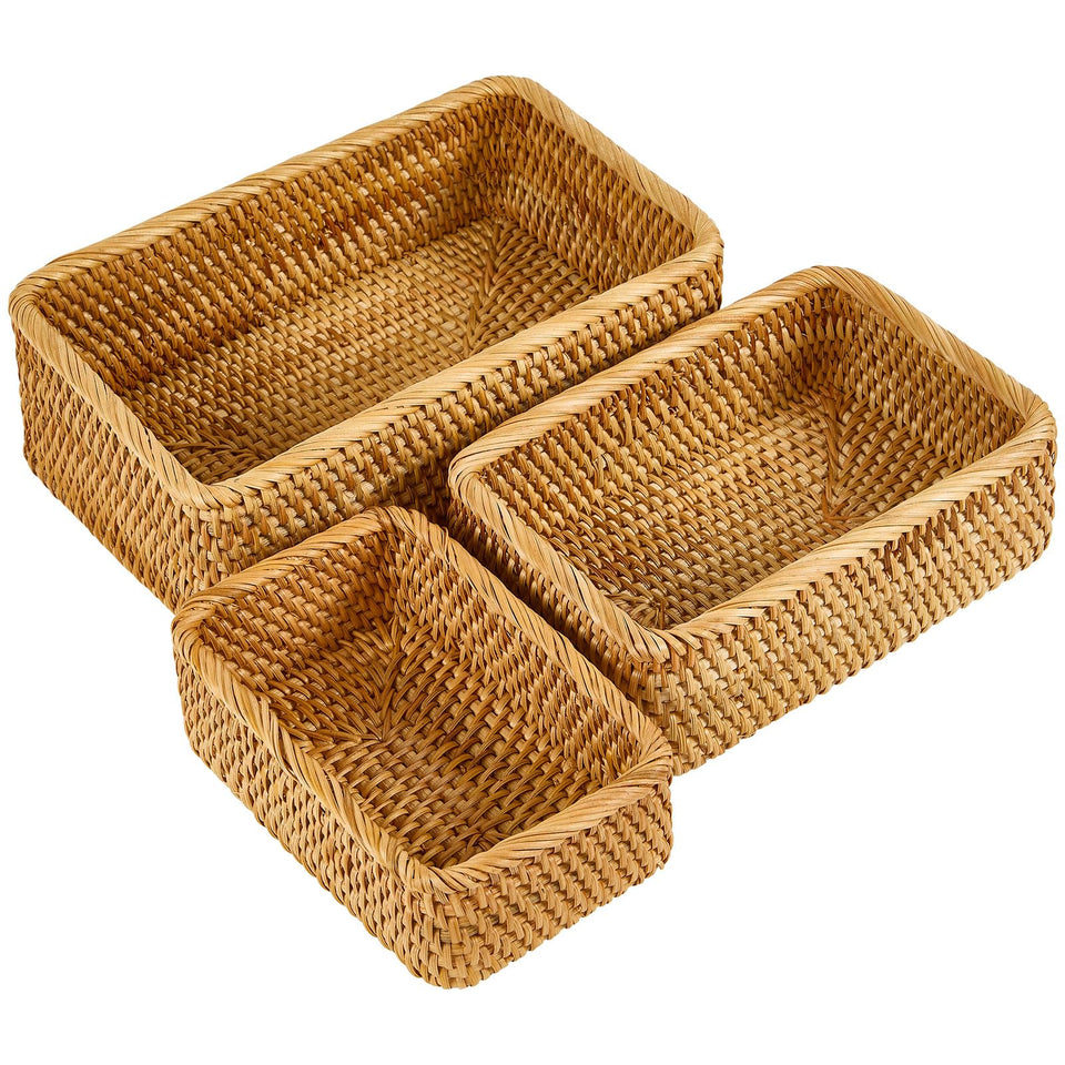 Whalehub natural rectangular rattan baskets large inside ideal for blankets and toys.
