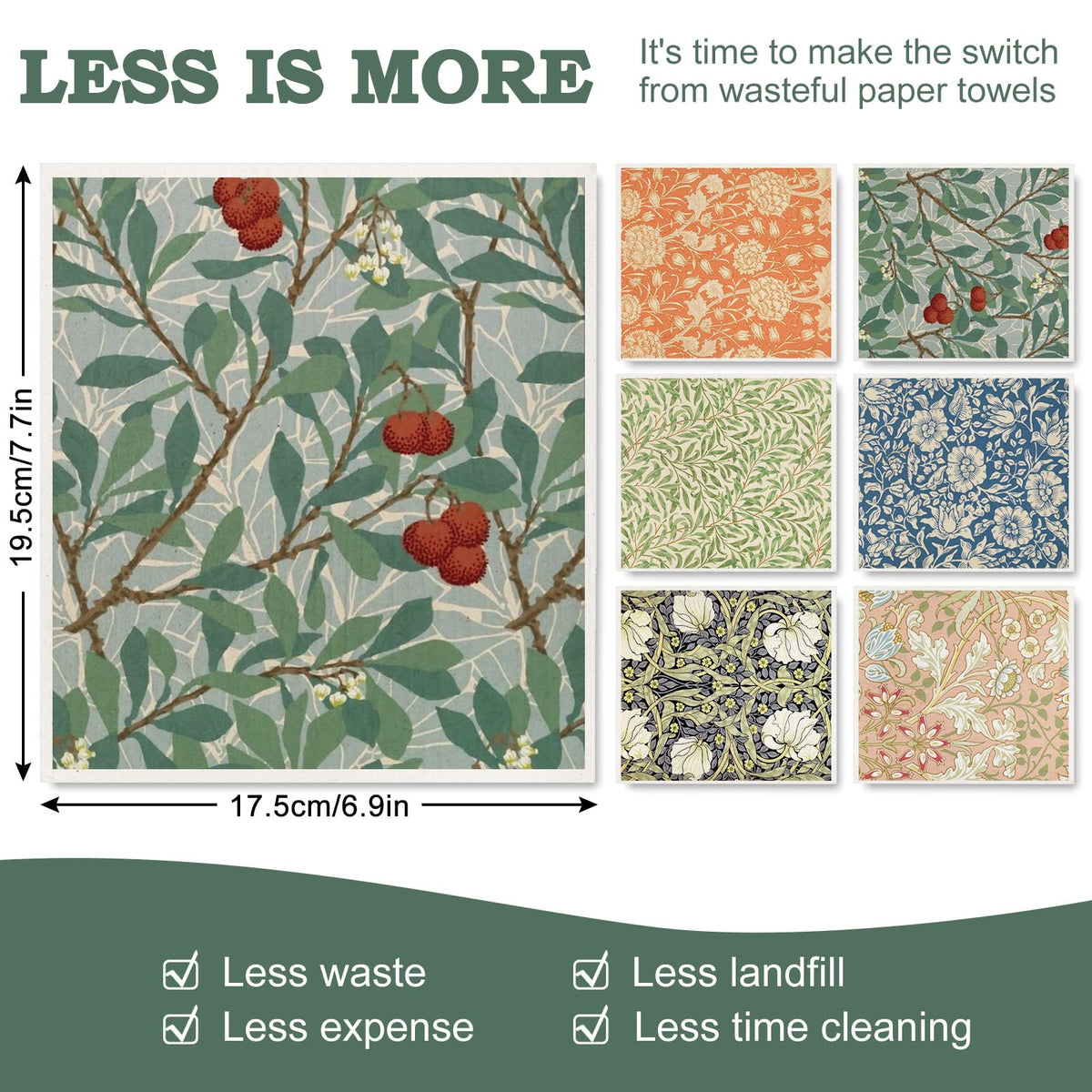 Whaline William Morris dishcloth design remains absorbent after many washes