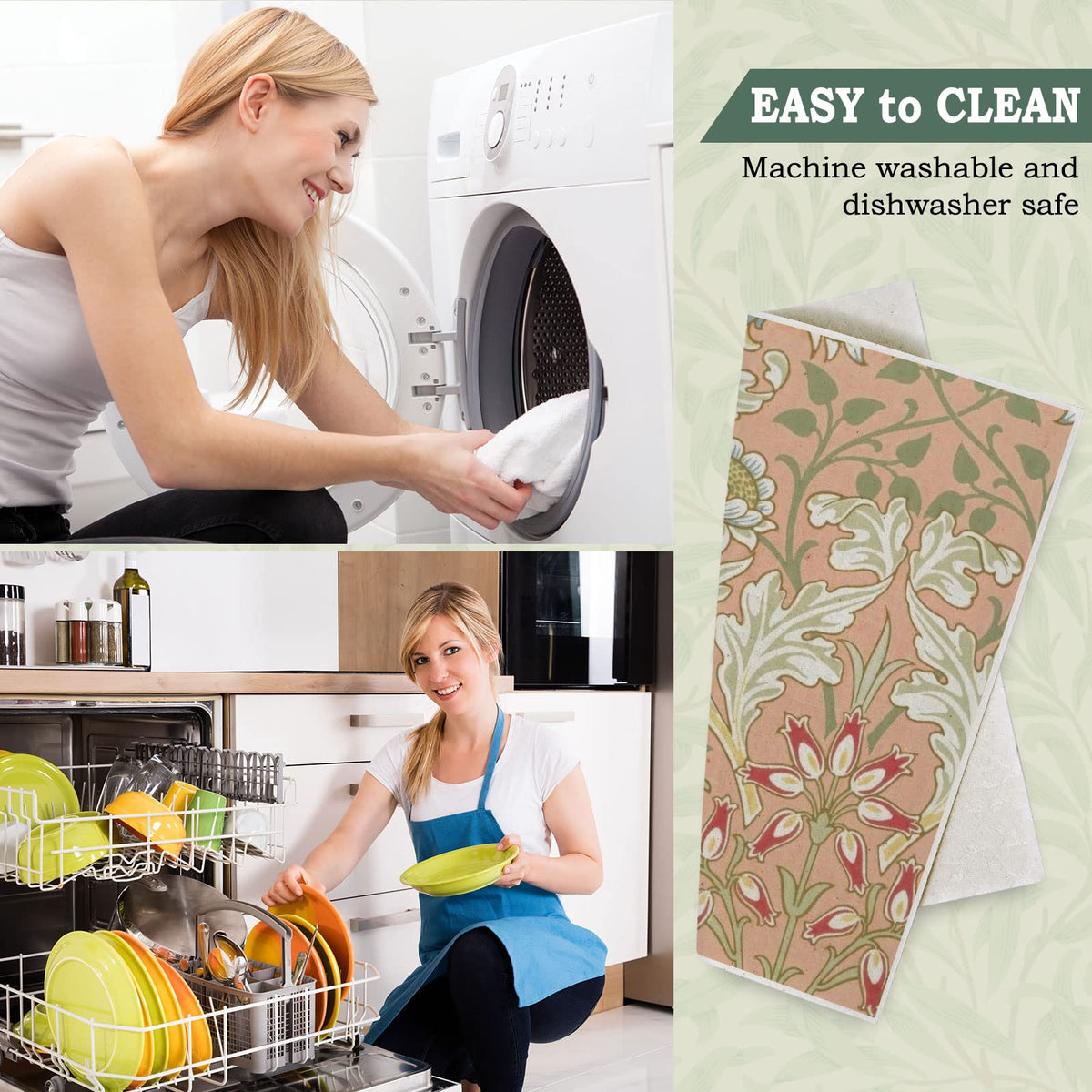 Machine-washable cotton fibers stay soft on cookware