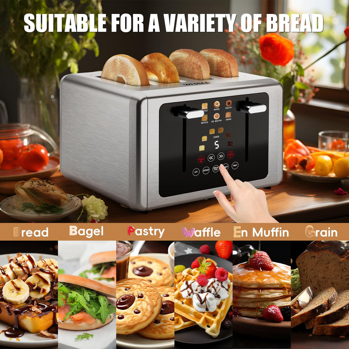 Whall bagel mode browns one side while keeping the other warm