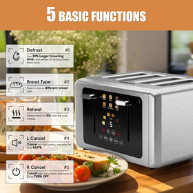 Whall 1.5-inch wide slots fit thick bread for even browning