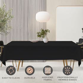 White Classic WEALUXE black tablecloth with crisp hemmed edges