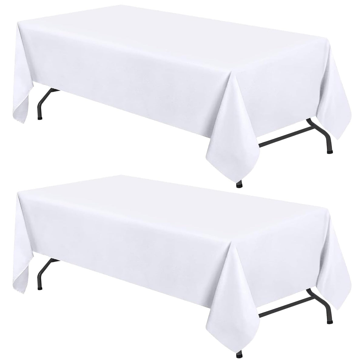 White Classic WEALUXE tablecloth on a 6 ft table showcasing clean, elegant coverage.