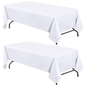 White Classic WEALUXE tablecloth on a 6 ft table showcasing clean, elegant coverage.