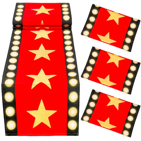 WHQXFDZ movie night table runner with red carpet design and gold stars.