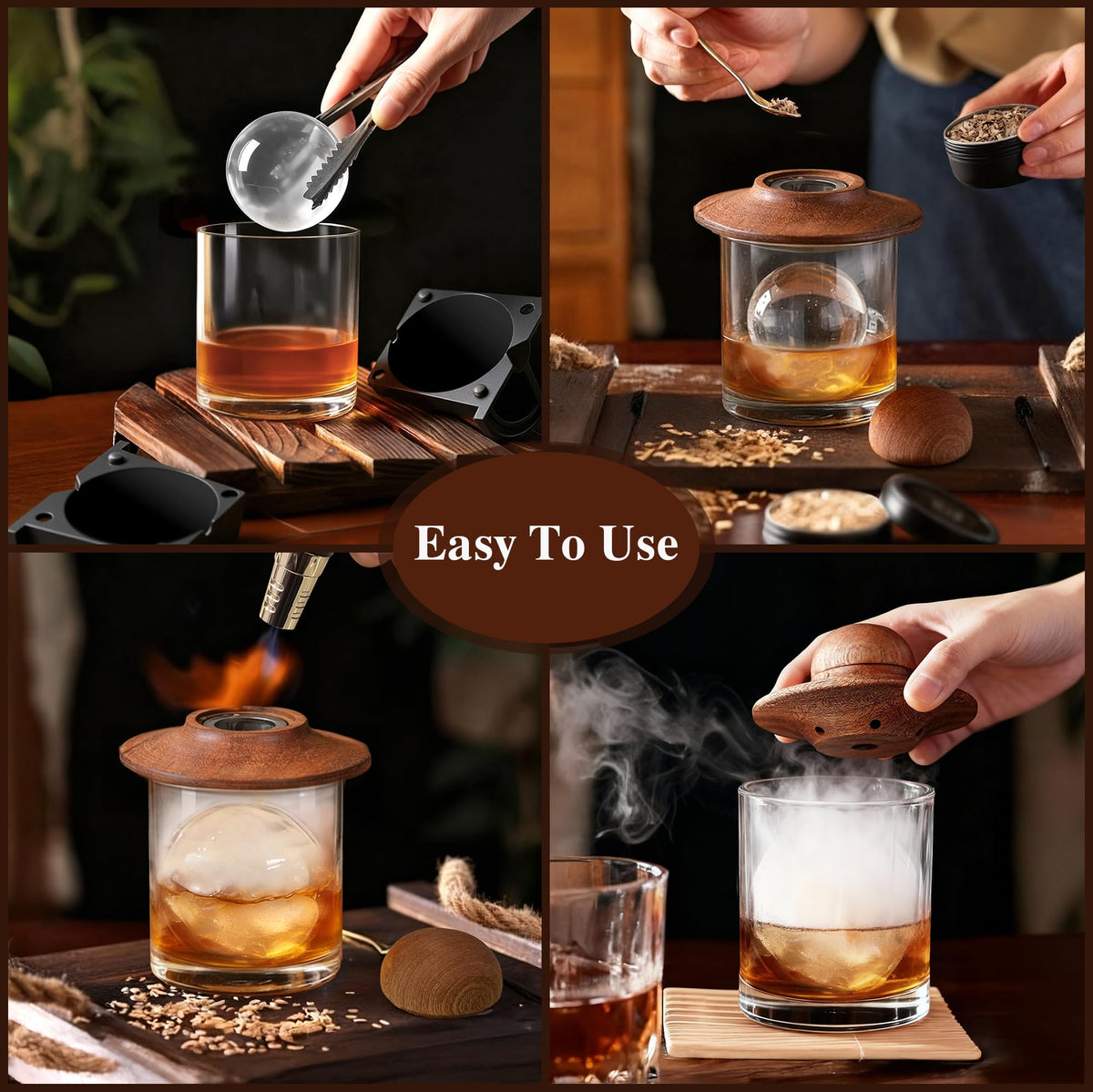 WIBIMEN whiskey smoker kit ice ball molds add elegant chill.