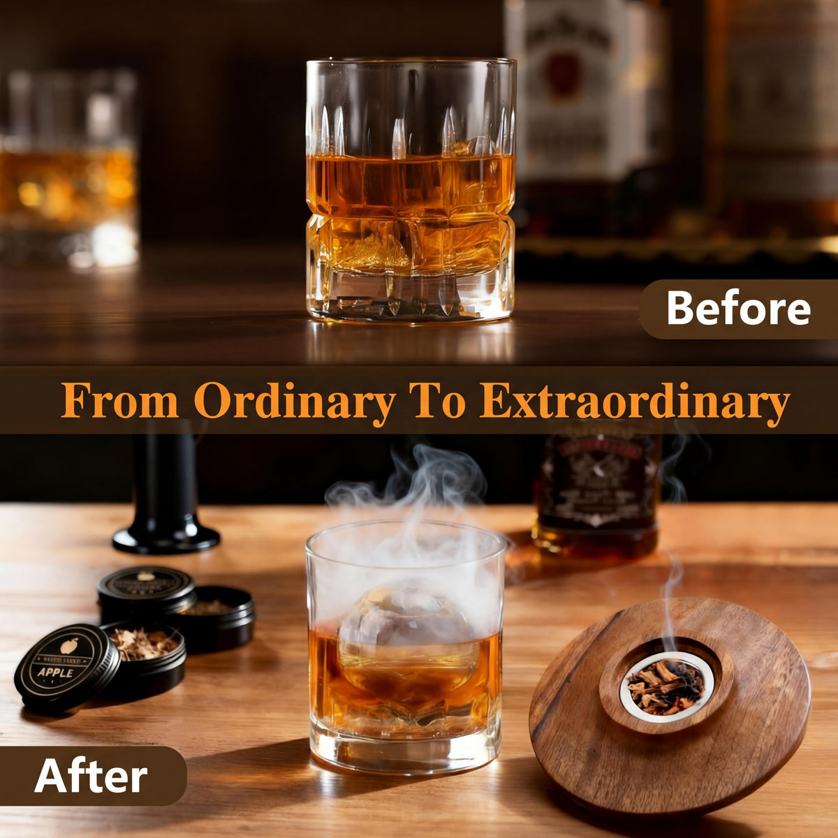 WIBIMEN whiskey smoker kit wood chips flavors unlock rich smoky tones.