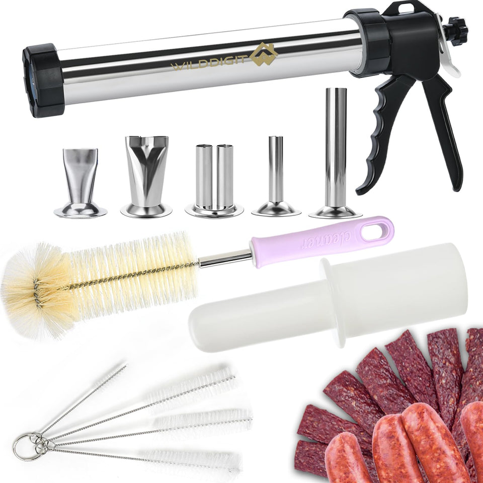 WILDDIGIT professional beef jerky gun cannon in stainless steel for smooth, consistent jerky extrusion.