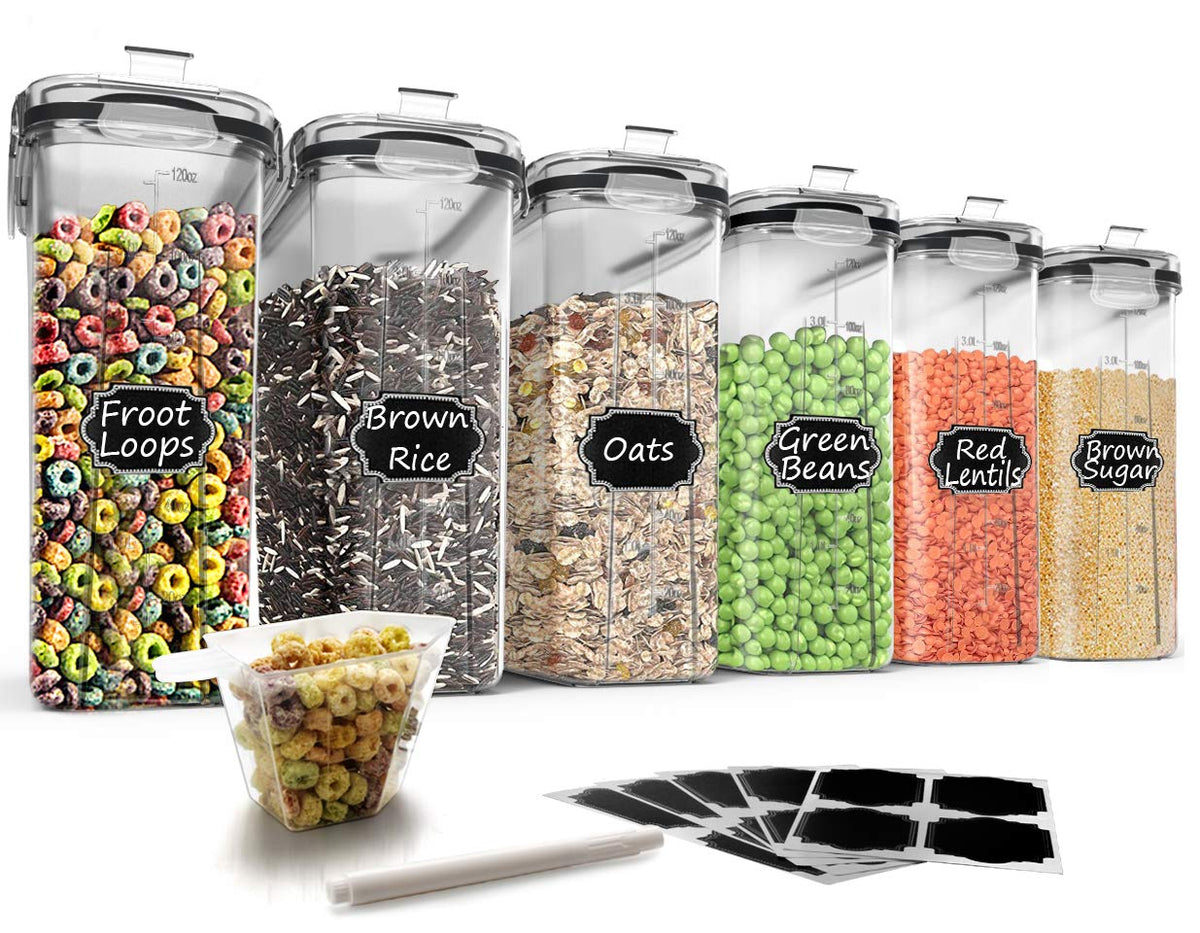 Wildone cereal storage 6-piece set with locking lids and silicone seal keeps pantry neat.