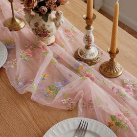 Windkream pink floral embroidery table runner nylon base adds subtle texture