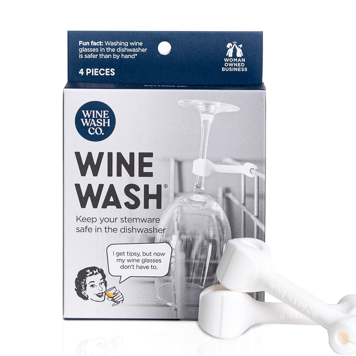 Wine Wash dishwasher attachment clip securely holds stemware during washing