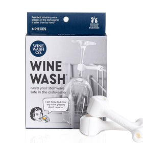 Wine Wash dishwasher attachment clip securely holds stemware during washing