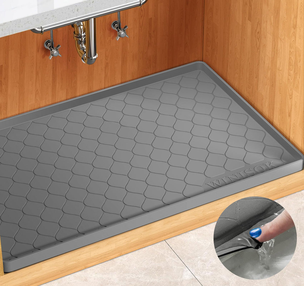 Winisok under-sink mat 19x19 protects cabinets from leaks