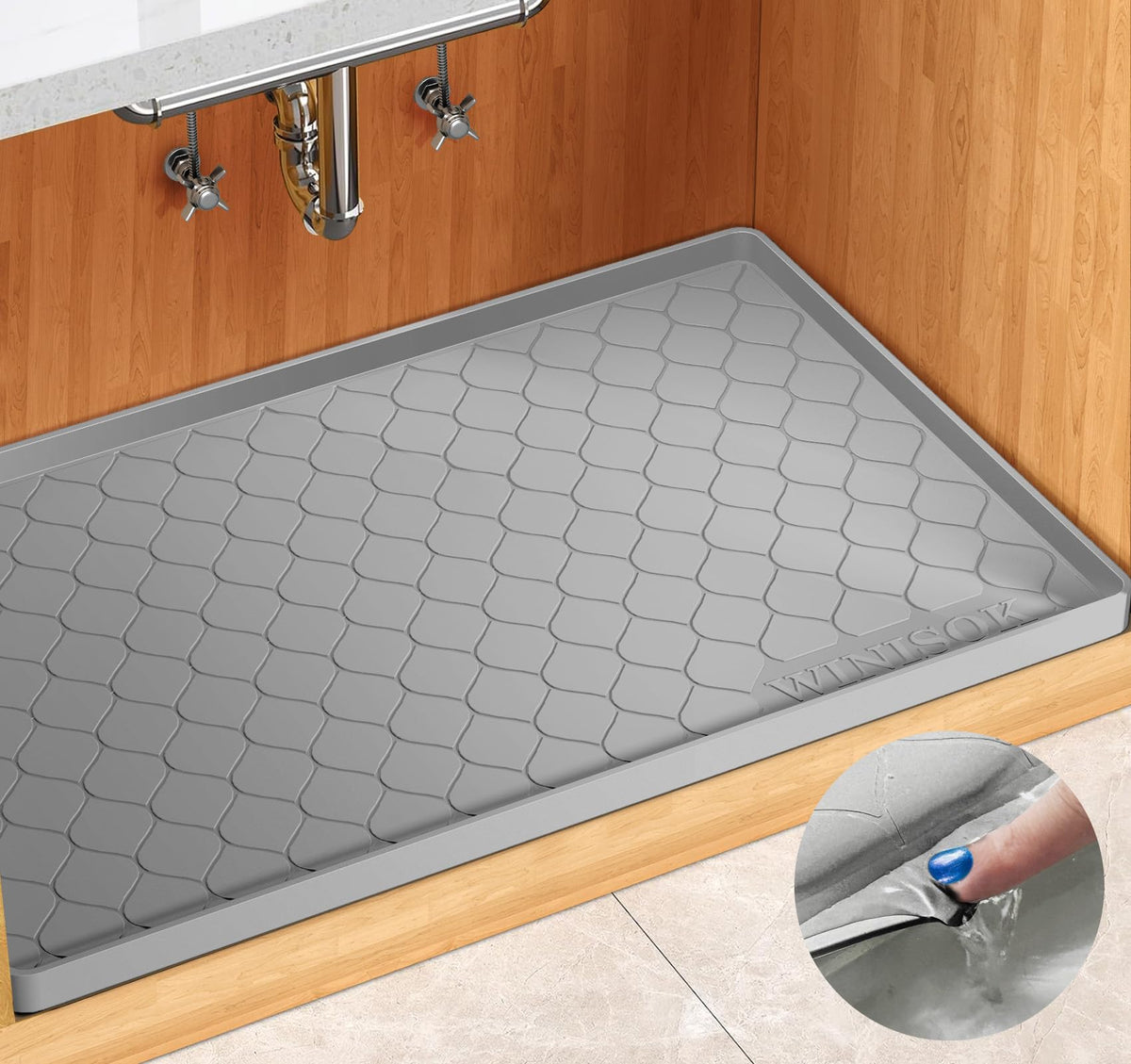 Winisok under-sink mat 31x22 top view protects cabinets from leaks and spills