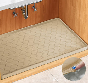 Winisok under-sink mat with waterproof surface protects cabinets from leaks.