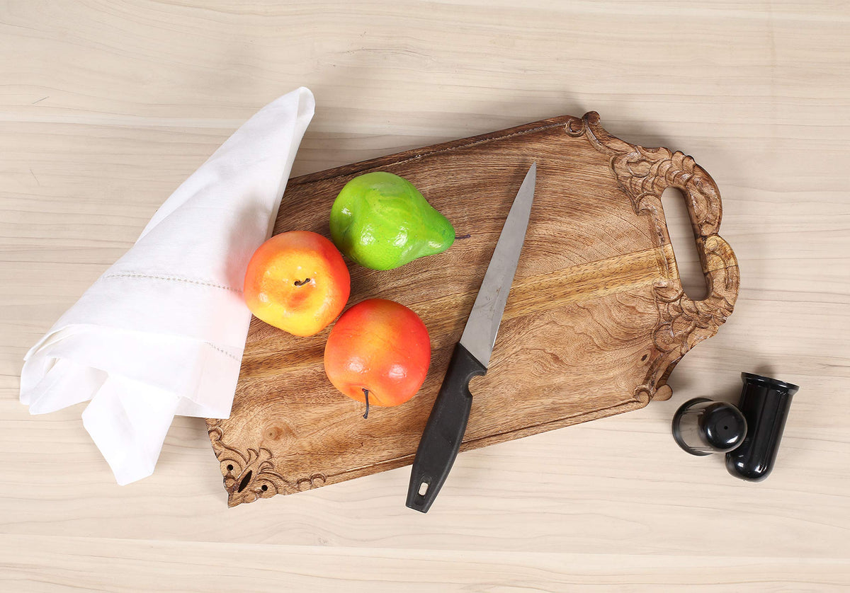 Winlay mango wood tray serving bread and cheese with elegant table presentation.